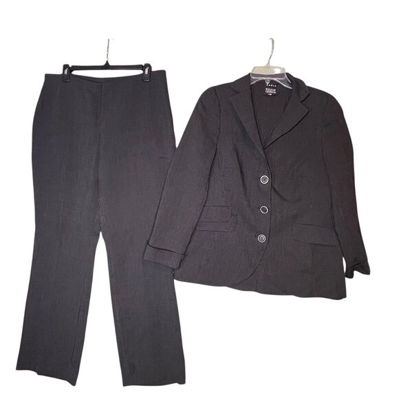 Akris Bergdorf Goodman Pantsuit Womens 12 Gray Pinstripe Suit Blazer Pants - Picture 2 of 15